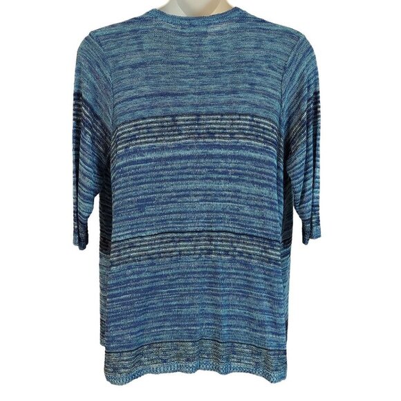 Absolutely Women's Plus Size Cladio Open Front Blue Striped Knit Cardigan - Picture 3 of 5